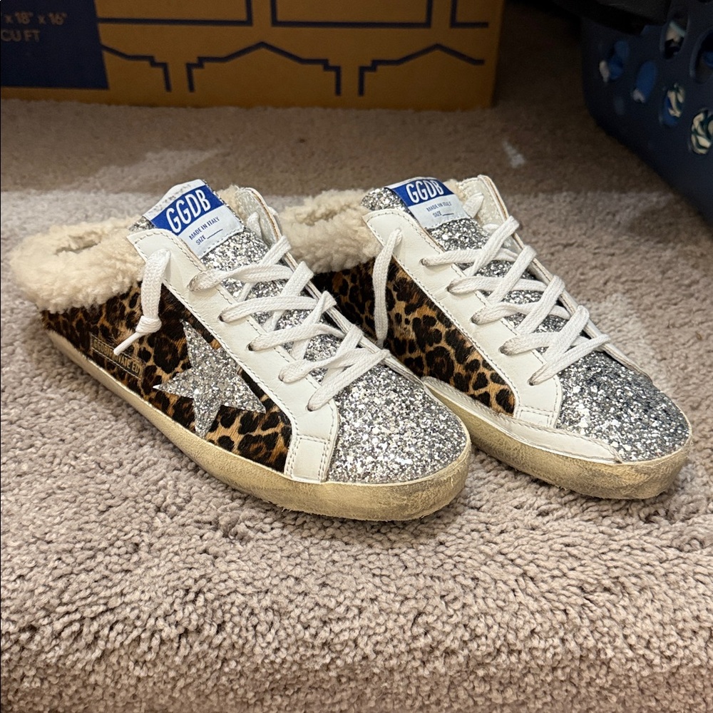 Golden Goose Glitter and Leopard Print Sneakers